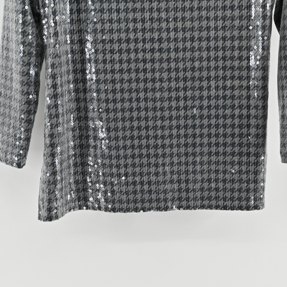 Chicos Womens Sequin Houndstooth Top Size S Silver Black Long Sleeve Tunic Glam - Picture 11 of 13
